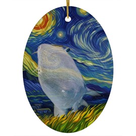 Whimsical Night Sky Nurse Shark Christmas Ornament White Oval Ceramic - Impressionist Pet Portrait Memorial Keepsake Gifts for Shark Lovers