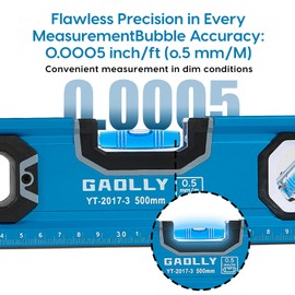 GAOLLY 6-Piece Spirit Level Set (12", 16", 20", 24", 32", 40"), Level Set with Magnetic Torpedo, 45°/90°/180°Bubbles Measuring, Aluminium Alloy Levels, Open Top View Design