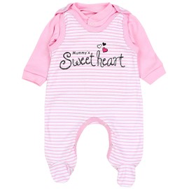 TupTam Baby Girls Boys Romper with Long-Sleeved Shirt Print Saying 2 Pieces, Mummy's Sweetheart Stripes Pink