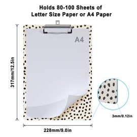 Clipboard Design Decorative Wood A4 Letter Size Clip Boards for Classroom Office, Standard Size 9" x 12.5" with Low Profile Metal Clip - Spots Leopard