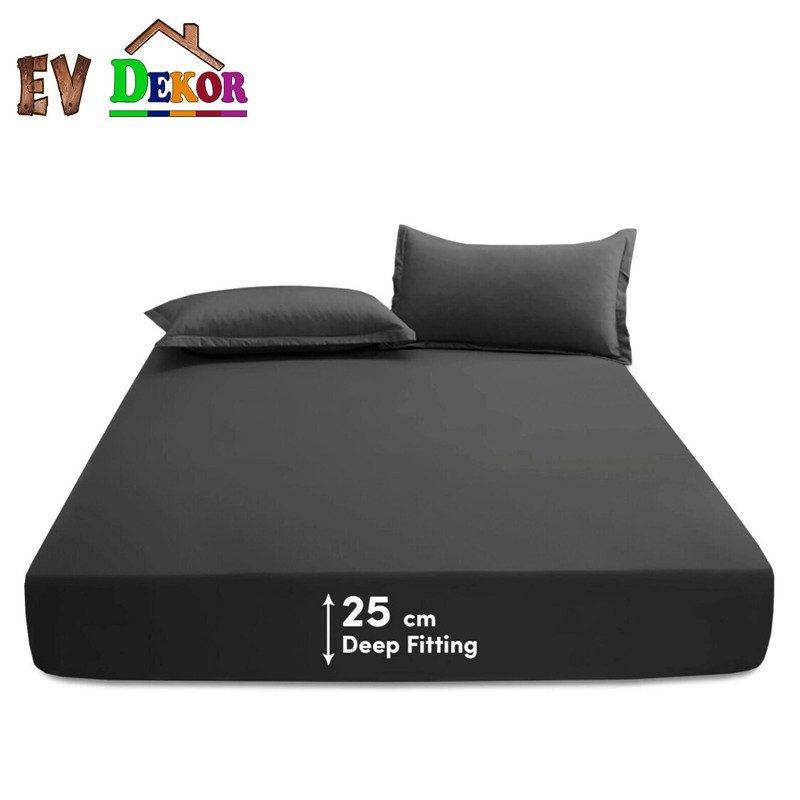 EV DEKOR®MF0001 Fitted Sheet Super King, Charcoal - Deep Pocket