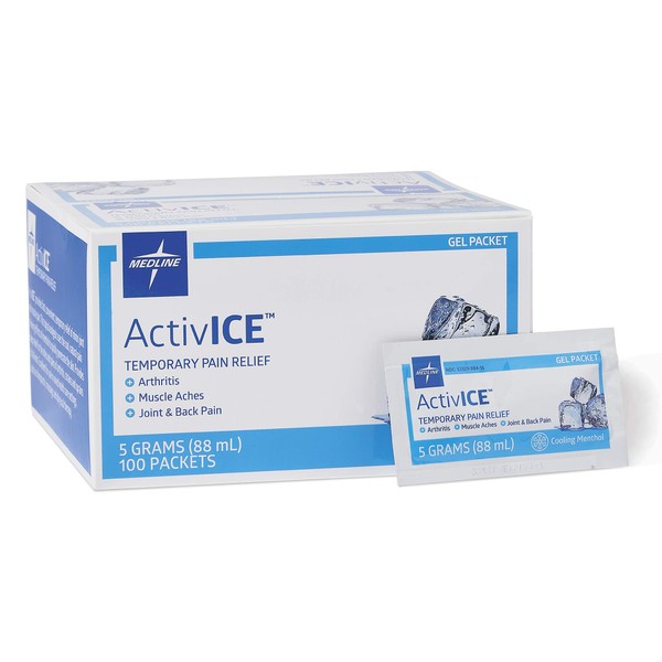 Medline ActivICE Topical Pain Reliever Gel, Great for Arthritis, Muscle Aches and Back Injuries, 5 grams - 100 Packs