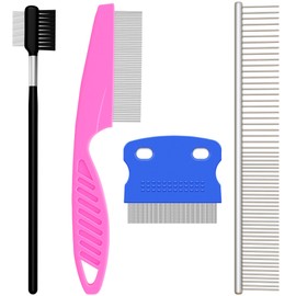 Jihugu Dog Eye Combs, Dog Flea Combs, Tear Stain Remover Combs, Pet Grooming Comb Kit for Small Dogs Cats Puppies, Gently Removing Eye Mucus, Crust, Tangle and Knots, 4 Count