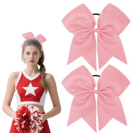 Cheer Stuff, 8 Inch Large Cheer Bows for Girls Softball Elastic Ponytail Holder, 2Pcs Cheerleading Hair Accessories, School Cheer Accessories, Softball Hair Bow, Scrunchie Cheer Stuff