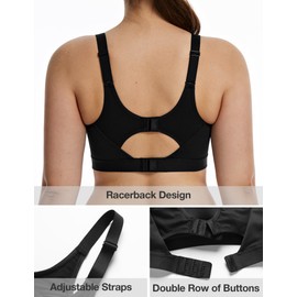 Wingslove High Impact Sports Bra Mesh Breathable Wireless Lightly Padded Workout Bra Racerback High Support for Yoga Gym (Black,40D)
