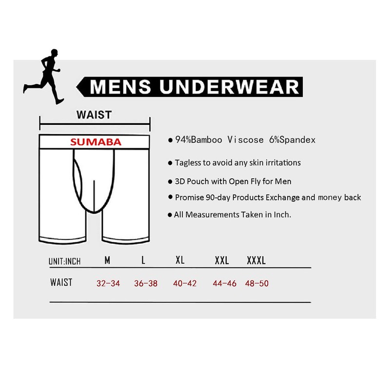 SUMABA Men's Underwear 5-Pack Comfortable Long Leg Underpants for Men