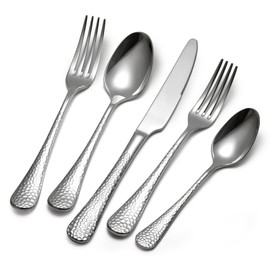 Mafier Premium 45 Piece Hammered Silverware Set with Smooth Edge, 18/10 Stainless Steel, Service for 8, Fine Flatware Set, Dishwaser Safe(45)