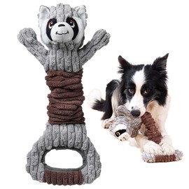 Sedioso Tug of War Dog Toy, Durable Large Breed Dog Toy, Though Stuffed Dog Squeaky Toy with Crinkle Paper for Small, Middle and Big Dogs(Raccoon)
