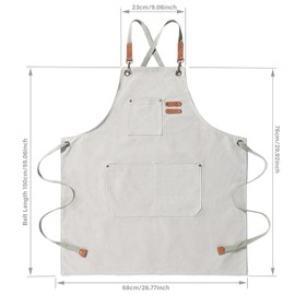 HIUOUIH Men's Kitchen Apron 76 x 68 cm Cooking Apron Men and Women Barbecue Apron with Adjustable Strap and 3 Pockets Work Aprons for Cooking, Baking, Kitchen, Restaurant, wool white