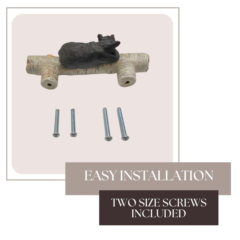 BestGiftEver Drawer Pulls with Black Bear on Birch Wood Accents