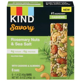 KIND KIND Savory Nut Bars, Rosemary Nuts & Sea Salt, Good Source of Fiber, Gluten Free, Low Sugar, 6g Protein, 6 Count