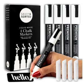 White Liquid Chalk Markers Erasable - 4PK 6mm Fine Tip Chalk Markers Chalk Pens - Chalkboard Markers Bistro Chalk Marker Glass Window Markers - Glass Board Markers - Erasable Chalk Markers Fine Tip