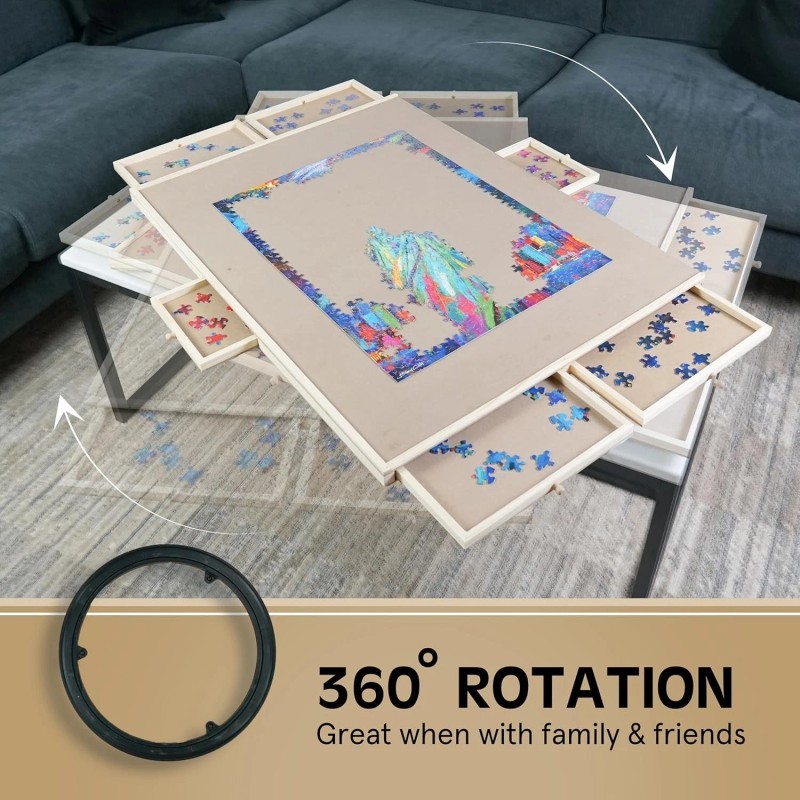 Mrshll 1500 Pieces Rotating Puzzle Board w 6 Storage Drawers