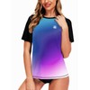 AOBUTE Short Sleeve Rash Guard Womens Gradient UPF 50+ Uv