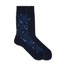 Emporio Armani Intimates Men's 2 Pack Graphic All Over Socks, Armani Blue/Flintstone/Peacoat, One Size
