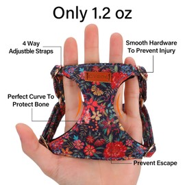 CHEDE Puppy Dog Harness and Multifunction Dog Leash Set-6 Flower Colors Soft and Adjustable, no Suffocation Escape Certificate. Lovely and Lightweight pet Vest Collar for Small and Medium-Sized Dogs
