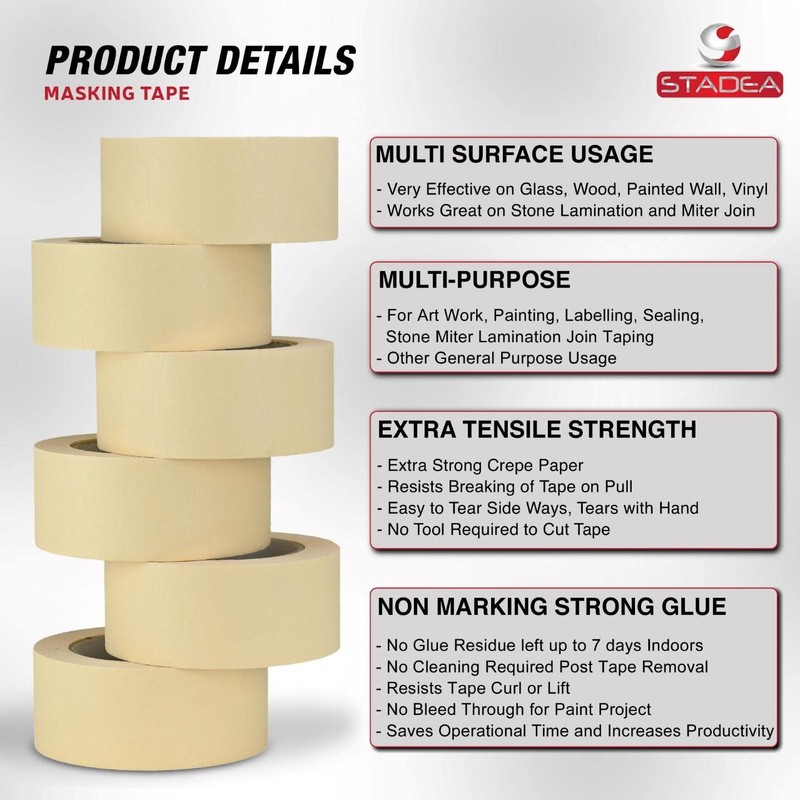 STADEA Cinta adhesiva blanca de 5 cm de ancho, multisuperficie,