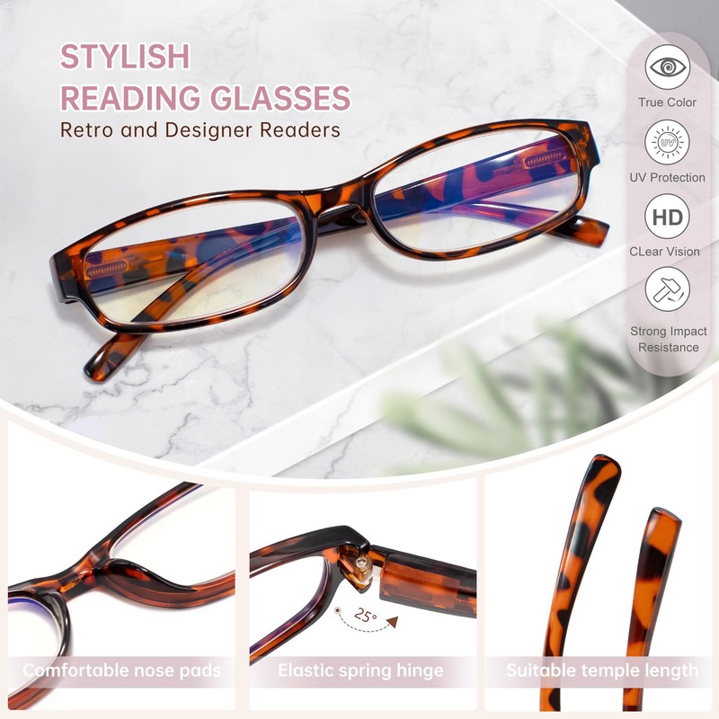 EYEGUARD Reading Glasses for Women 4 Pack Ladies Stylish Blue