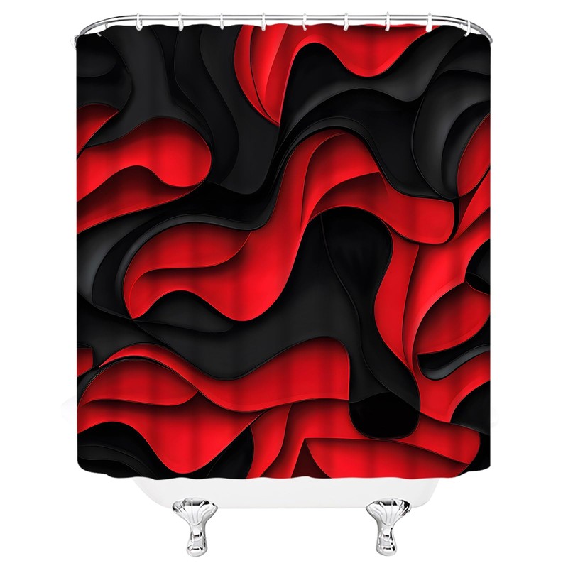 AMFD Black Red Shower Curtain Modern Abstract Geometric 3D Gradient