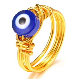 Evil Eye Ring for Women Ojo Lucky Ring Gold Wire Wrapped Blue Eye Ring for Women (Evil eye ring 8)
