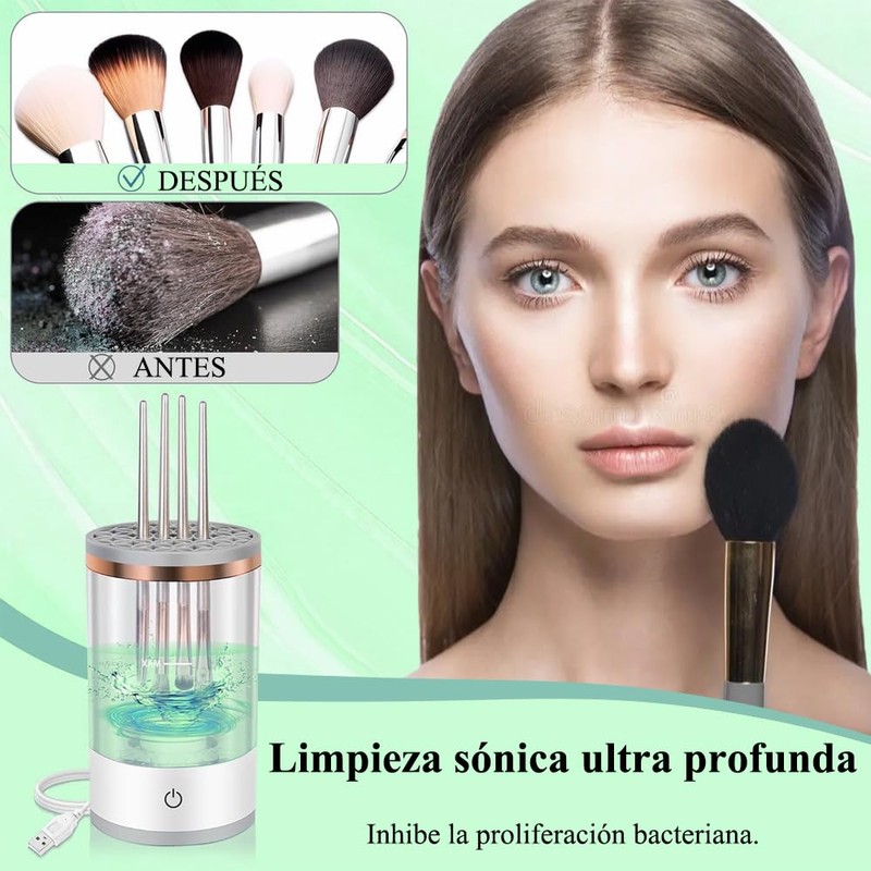 Limpiador Eléctrico para Brochas de Maquillaje, Portátil Automático con Recipiente