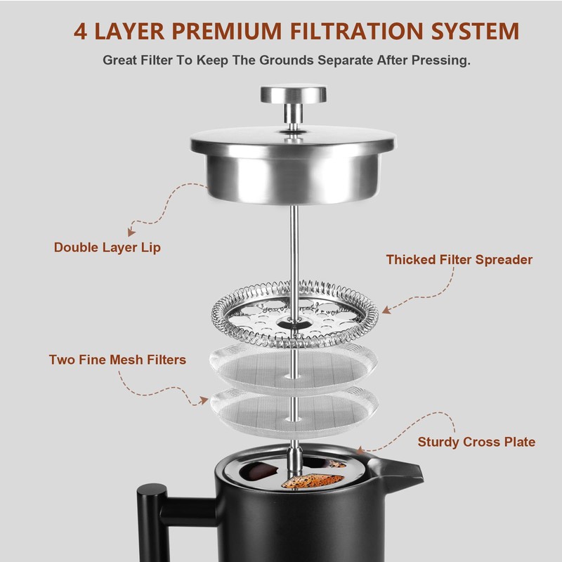 SZHETEFU 34 OZ Large French Press, Premium Stainless Steel Sturdy