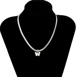 Wendalern Silver Butterfly Choker Necklace Flat Snake Chain Necklace Dainty Butterfly Herringbone Necklace Tiny Butterfly Pendant Herringbone Chain Necklace Jewelry for Women Girls