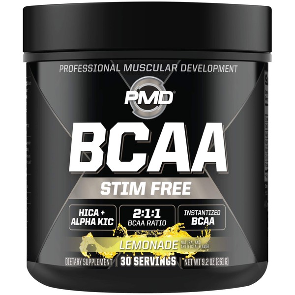 PMD Sports BCAA Stim-Free Amino Acids - Better Workout Performance, Enhanced Recovery, Daily Energy, Muscle Builder, and Muscle Sparing - BCAA Powder Drink Mix - Lemonade (30 Servings)