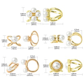 Airssory 10 pcs 5 Styles Imitation Pearl Alloy Scarf Buckle Rings Golden Color Elegant Clasps Holder for Scarf Cloth Wedding Party Banquet Present