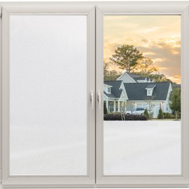 Coavas Window Privacy Film Frosted Glass Window Film Window Coverings Film Bathroom Window Frosting Film Day and Night Privacy Heat UV Blocking Non-Adhesive Removable Window Film for Home 17.5x157.4