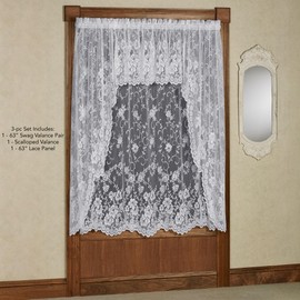 Luxury Sheer Polyester Enchanting Roses Lace Window Treatment | 3 Piece Set: Scallop Valance, 63L Swag Pair, and 63L Panel | Classic Flower | White | Rod Pocket | Machine washable | Light Filtering