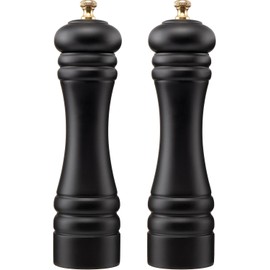 Salt and Pepper Grinders Set, Beech Wood Manual Pepper Mill & Salt Grinder with Adjustable Ceramic Rotor & Stainless Steel knob, Black Salt Refillable & Pepper Shakers Kitchen-8" 2PCS