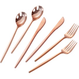 PULOTE 300PCS Rose Gold Plastic Silverware Set - Heavy Duty Rose Gold Utensils Set - Plastic Cutlery Disposable - Include 100 Knives,100 Forks and 100 Spoons for Party & Wedding