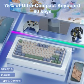 AULA F75 75% Wireless Mechanical Keyboard,Gasket Hot Swappable Custom Keyboard,Pre-lubed Reaper Switches RGB Backlit Gaming Keyboard,2.4GHz/Type-C/BT5.0 Mechanical Keyboard (White & Green)