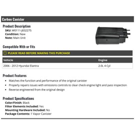 Marketplace Auto Parts Carbon Canister - Compatible with 2006-2012 Hyundai Elantra 2.0L 4-Cylinder