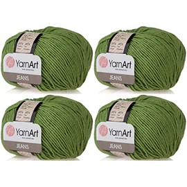 4 Skeins YarnArt Jeans 55% Cotton 45% Acrylic Yarn Blend Thread Crochet Hand Knitting Art Lot of 4skn 200 gr 696 yds (69-Green)