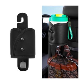 FALVFUN Car Seat Back Cup Holder Hook, Multifunctional Lether Vehicle Headrest Hanging Organizer with Hook, Portable Automotive Water Cup Storage Hanger Accessories, Universal Fit (Black)
