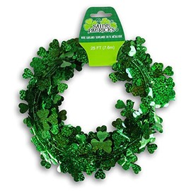 St. Patrick's Day Shimmering Shiny Green Shamrock Tinsel Wire Garland - 25 Feet Long