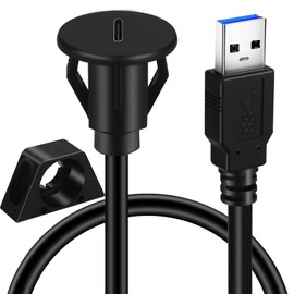 BATIGE Small USB 3.0 Male to Type C 3.0 Female Car Flush Mount Cable USB C 3.0 Panel Mount Extension Cable for Car Truck Boat Motorcycle Dashboard 3ft