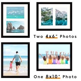 SNXJWA 8x10 Picture Frame with 4x6 Double Opening Mat Collage Photo Frame for Horizontal and Vertical Wall Tabletop Display, Black 1 Pack