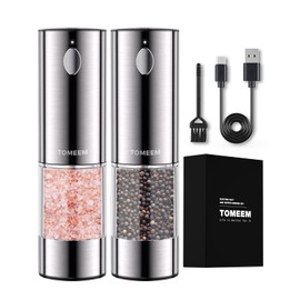 Upgraded Larger Capacity Electric Salt and Pepper Grinder Set Rechargeable with LED lights, Stainless Steel Automatic Pepper and Salt Grinder Refillable with 5 Adjustable Coarseness