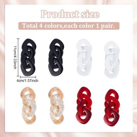 ANATTASOUL 4 Pairs Acrylic Punk Earrings with Chain Links, Elegant Hollow Chain Earrings, Retro Earrings for Women, Statement Stud Earrings, Jewellery, Gift for Christmas, Valentine's Day, Acrylic
