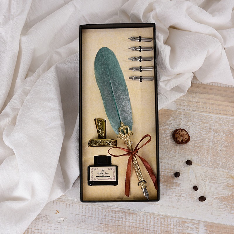 Vintage Feather Quill Dip Pen Writing Ink Set Perfect for