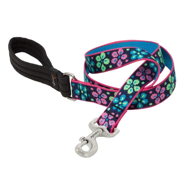 LupinePet Originals 1" Flower Power 4-Foot Padded Handle Leash for Medium and Larger Dogs