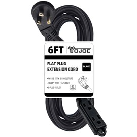 YOJOE 6 ft Flat Plug Extension Cord with Multiple Outlets 3 Prong, 3 Outlets Short Extension Cord, 16/3 SJTW Heavy Duty Extension Cord for Kitchen, Office, Appliance, UL Listed, Black