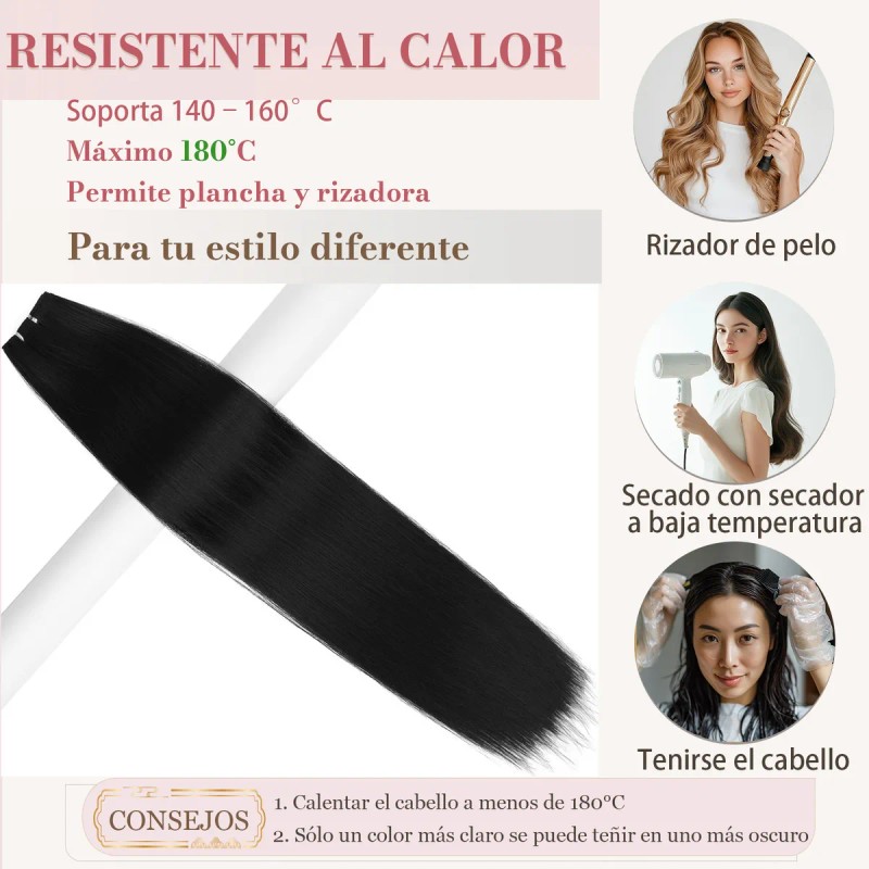 Extensiones Cabello Natural Fibra Cortina Negro 30 PLG 210g