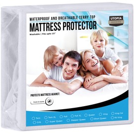 Utopia Bedding Waterproof Terry Top Mattress Protector Twin XL 200 GSM, Mattress Cover, Breathable, Fitted Style with Stretchable Pockets