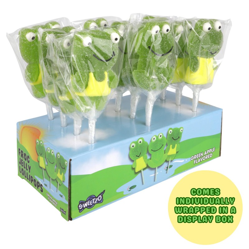 Sweetzo Green Apple Frog Jelly Lollipops, Individually Wrapped Gummy Pops,