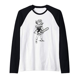 Chainsaw Girl Punk Goth Horror Fan Raglan Baseball Tee
