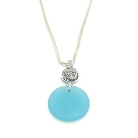 NEW! Beautiful Sea Foam BLUE Recycled Sea Glass and Sparkling Druzy Pendant Necklace on 20 inch Silver-filled Chain by Aimee Tresor Jewelry